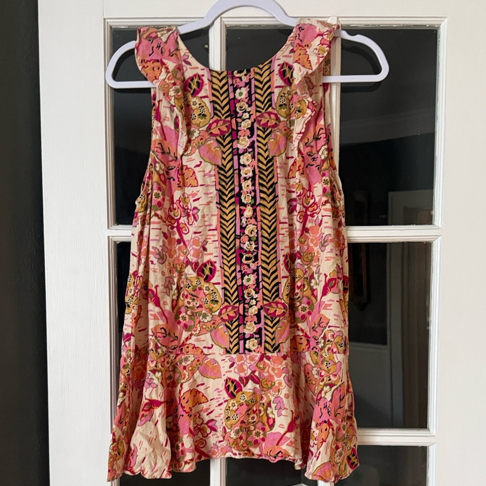 Free People Floral Ruffle Hem Sleeveless Tunic - Pink Multi - Picture 9 of 9